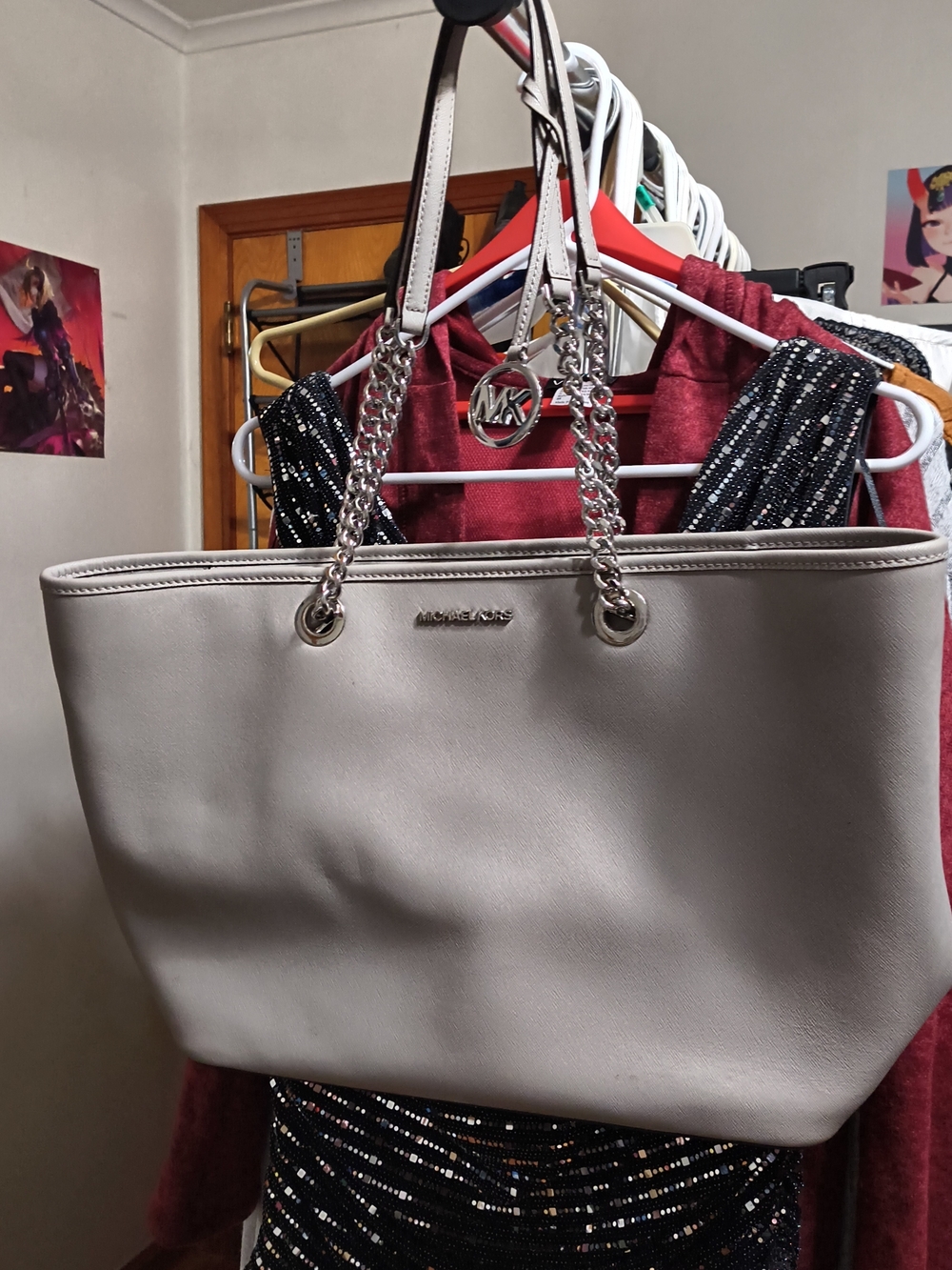 Michael Kors Light Gray Chain-Handle Tote